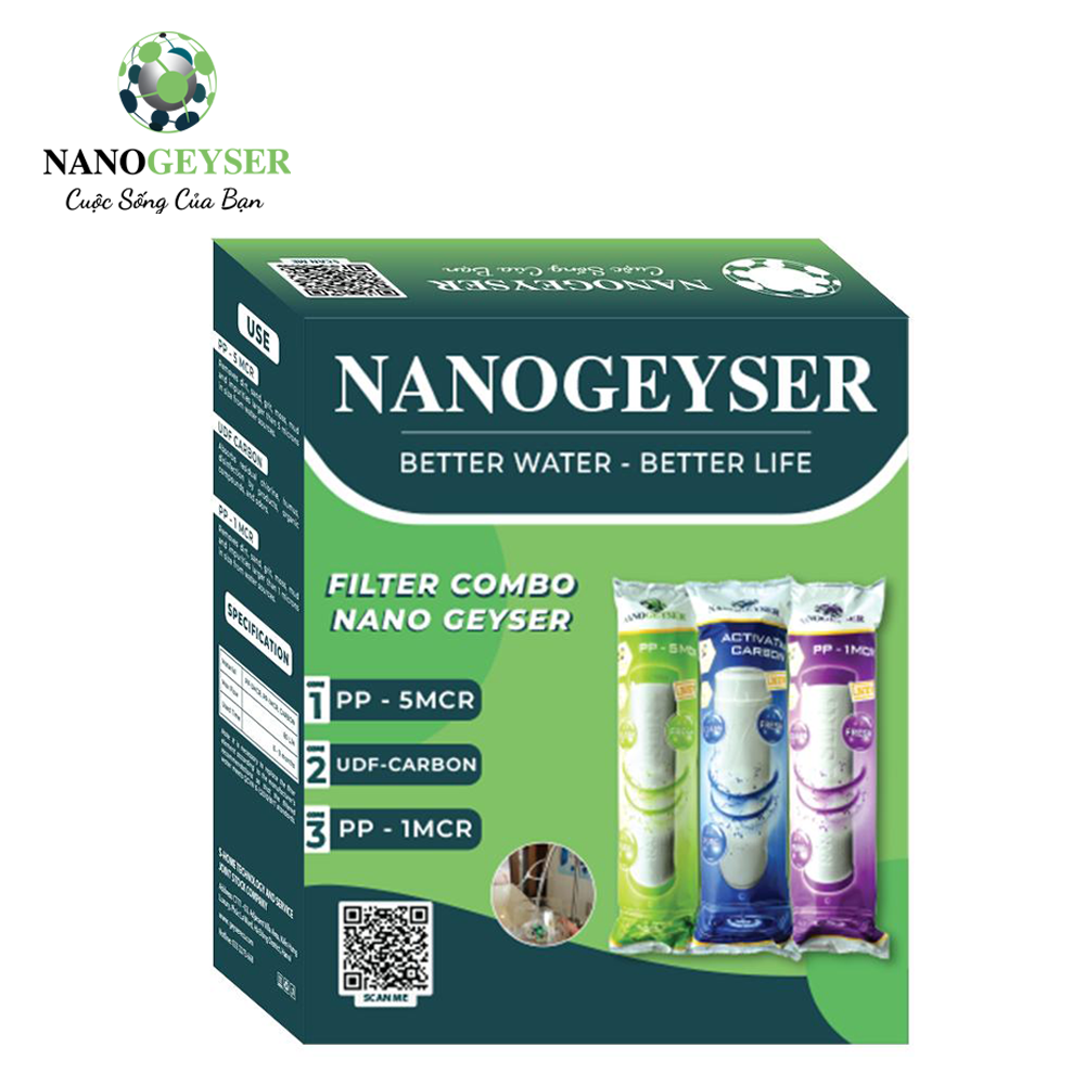 Bộ 3 lõi 123 dùng cho các dòng máy Nano Geyser RO:  PP 5MCR, GAC, PP 1MCR