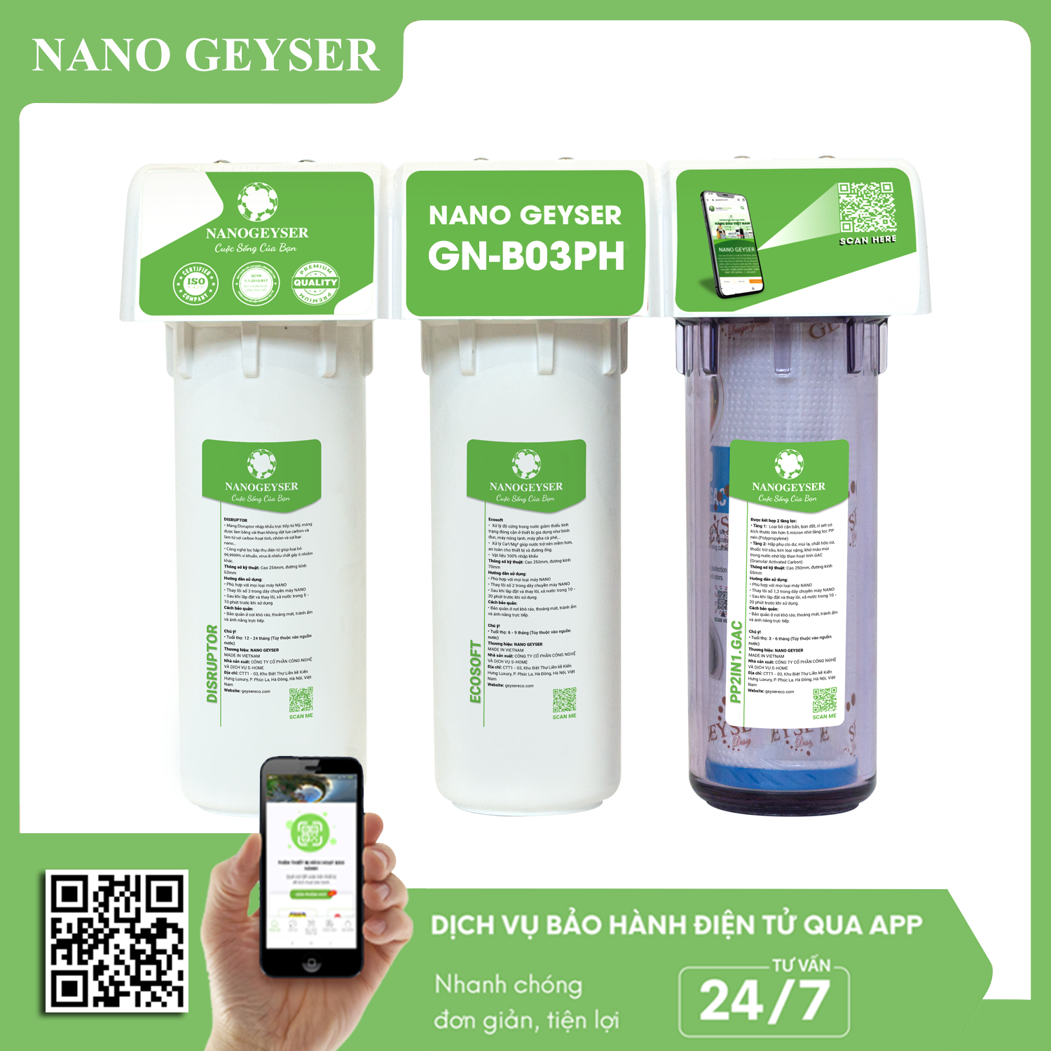 Máy lọc nước chuyên dùng cho máy ion kiềm Nano Geyser GN-B03PH